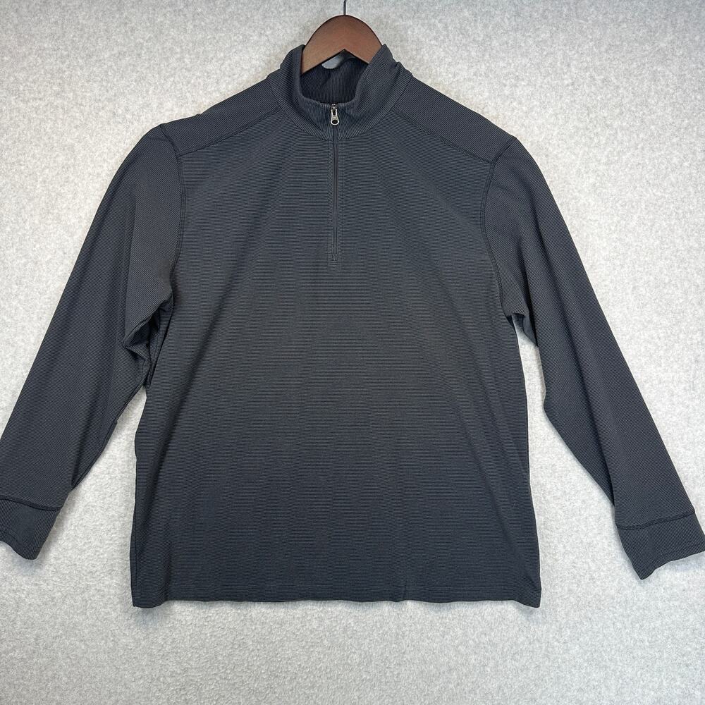 White Sierra Shirt Men Large Gray Black Stripe Polyester Blend 1/4 Zip Pullover
